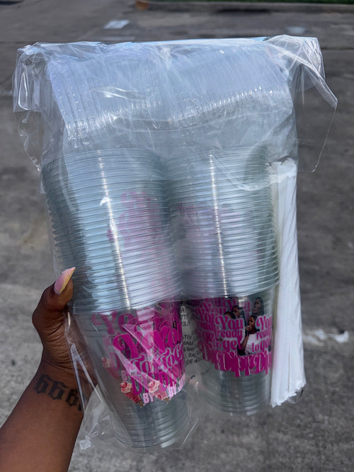 50 CLEAR CUPS (with straws and tops)