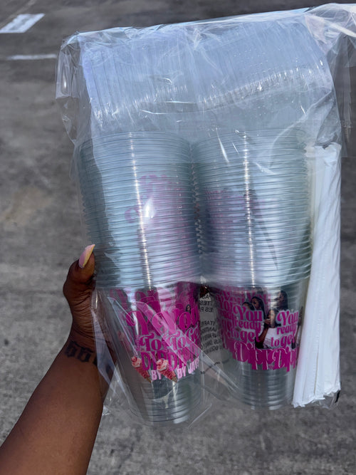 50 CLEAR CUPS (with straws and tops)